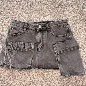 Girls Y2K Gray Cargo Denim Skort | Utility Pocket Mini Skirt | Size M